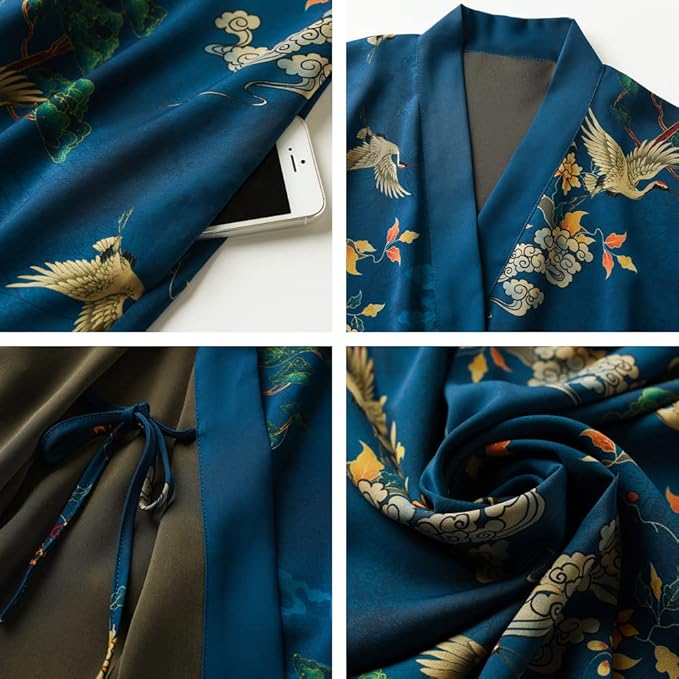 Ledamon Women's Kimono Short Robe for Women - Pocket Floral Bathrobe Nightgown