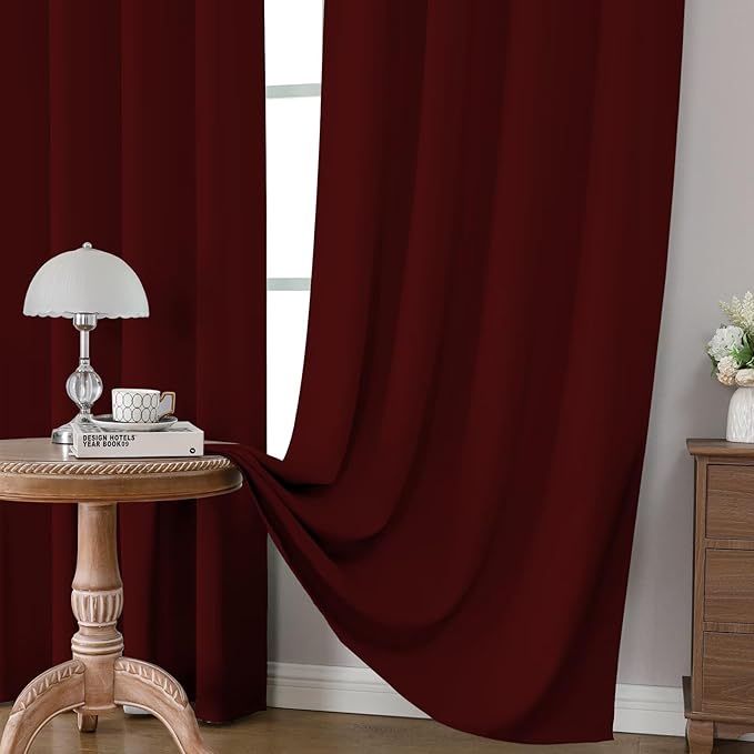 CUCRAF Burgundy Red Blackout Curtains 96 inch Length 2 Panels Set, Rod Pocket Room Darkening Drapes for Bedroom Living Room, Insulated Thermal Light Blocking Window Curtain (W52 x L96 Inch)