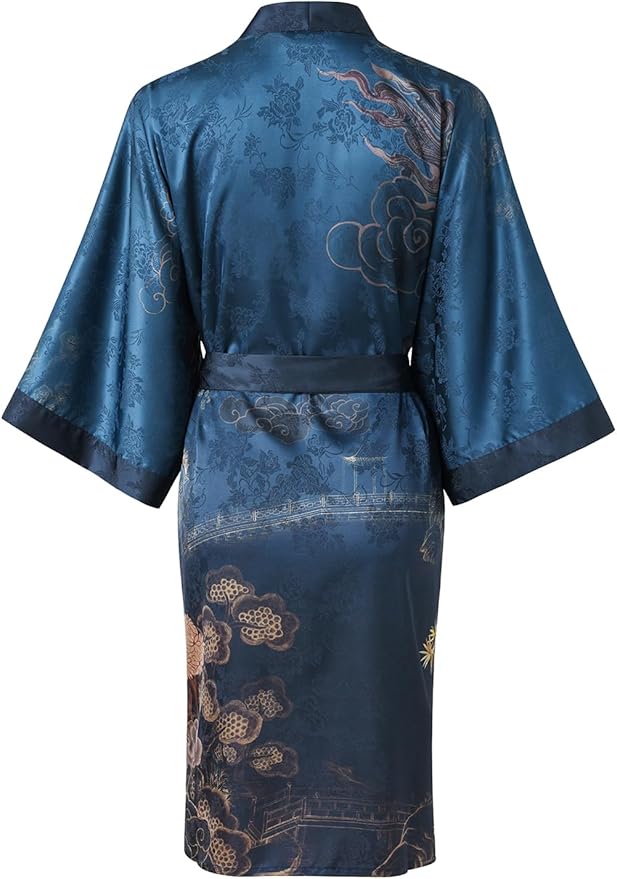 Ledamon Women's Kimono Short Robe - Classic Floral Bathrobe Nightgown