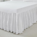 Brandream White Eyelet Bed Skirt King Size 100% Cotton Ruffled Dust Ruffle Bed Skirt 18 Inch Drop with Embroidered Floral Design Queen Size Beds