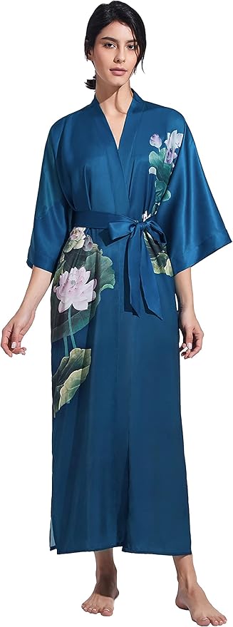 PRODESIGN Kimono Robe for Women - Long Satin Sleepwear Silky Kimono Cover-Up Nightgown Japanese Bathrobe Loungewear Blouse