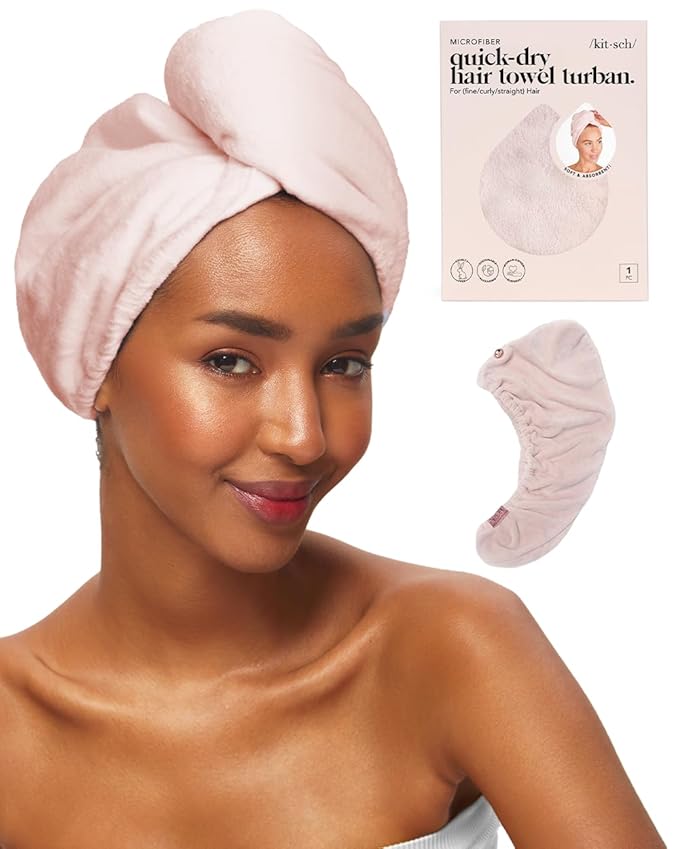 Kitsch Microfiber Hair Towel Wrap for Women - Super Absorbent Hair Drying Towel - Quick Dry, Anti-Frizz - for Long & Short, Wet & Curly Hair - Blush