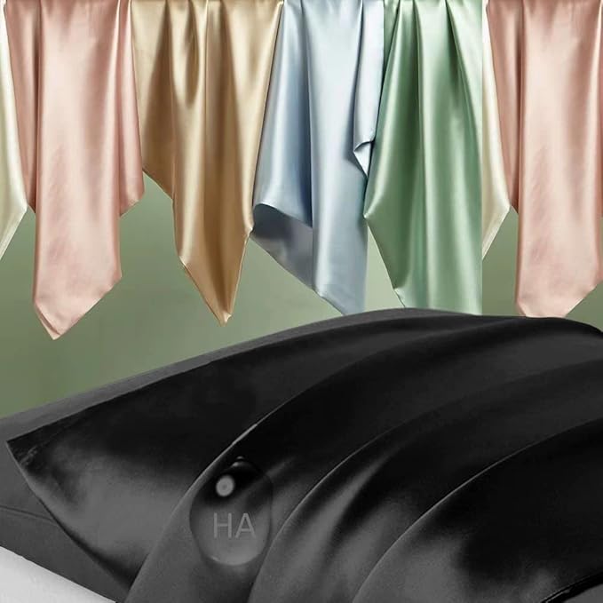 Mulberry Silk Pillow Cases Standard Size, Silk Pillowcase for Hair and Skin, Both Sides Natural Silk Satin Pillowcase for Sleeping Women with Zipper, Gifts for Women Men, Black