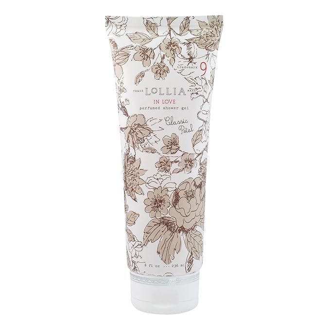 LOLLIA In Love Shower Gel, 8 fl oz, Classic Petals, Apple Blossom, Jasmine, & Living Rose, Luxury Shea Moisture Hydrating Women's Body Wash, Delicate & Relaxing Scented Bath Soap for Self Care