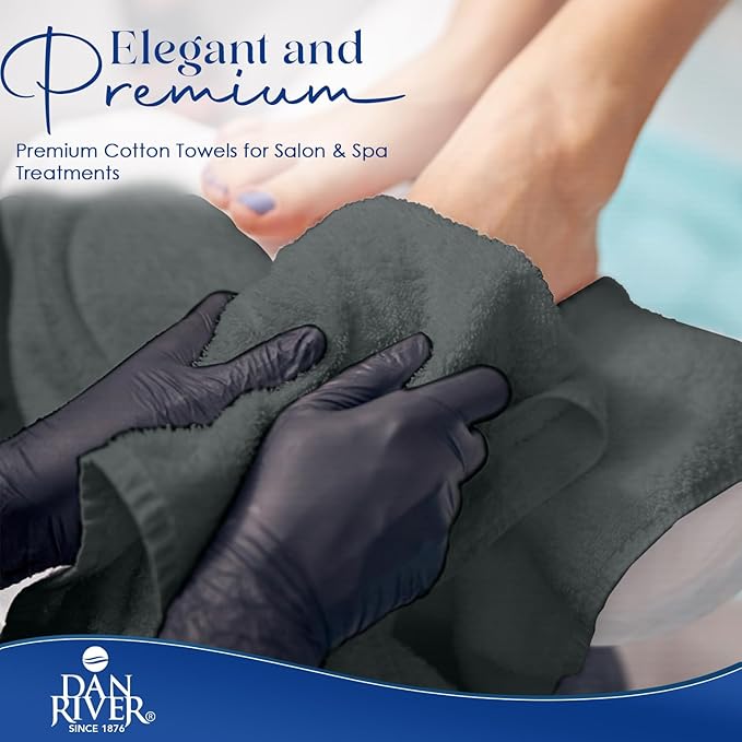 DAN RIVER 100% Cotton Salon Towels Set – 16x26 inches, Pack of 24, Highly Absorbent and Quick-Dry Towels for Hand, Salon, Spa, Beauty, Gyms and Home Hair Care, Grey