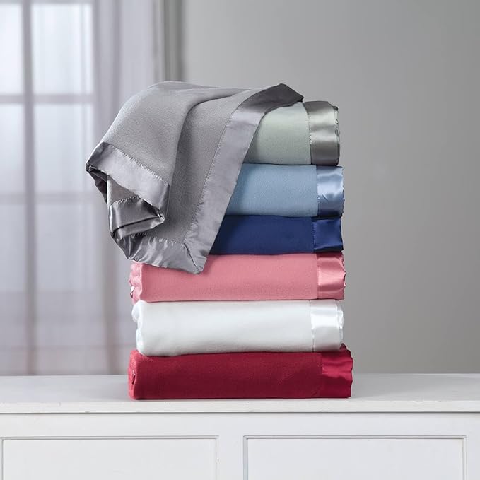 OakRidge Satin Fleece Blanket, Full/Queen, Twin or King Size – 100% Polyester Lightweight Fabric and Cozy Satin Binding Edges in Tightly Folding Travel Blanket, Blue