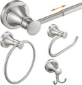 Hoimpro Brushed Nickel 4-Piece Bathroom Bath Set, Wall Mount Bathroom Hardware Fixture (Adjustable Towel Bar Rack, Towel Ring Holder, Paper Towel Holder, Double Towel Hook), Bathroom Accessories