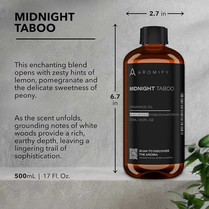 Midnight Taboo Diffuser Oil, Inspired by Luxury Hotels, 16.9 FL Oz, 500 mL, Hotel Scent for Home, Office, Bathroom, Aromatherapy Essential Oil, Lemon & Pomegranate Scents.