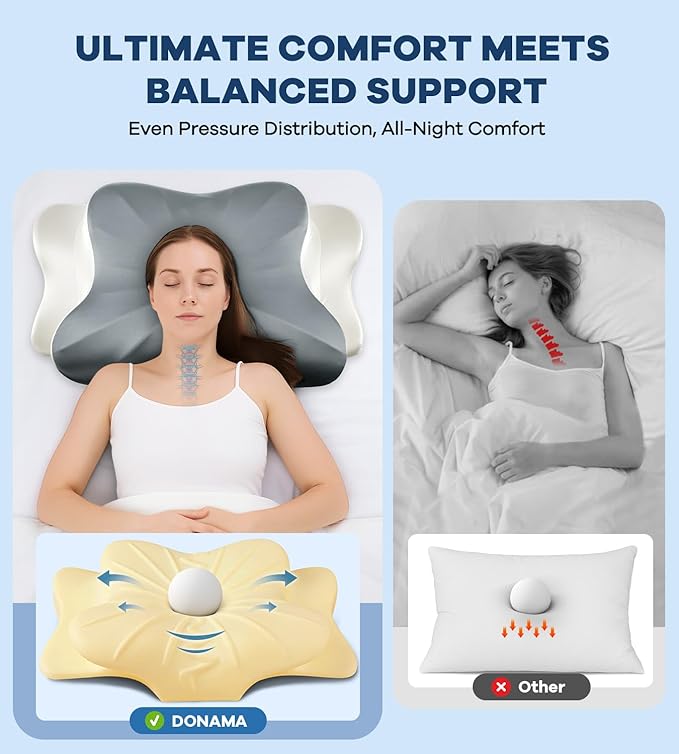 DONAMA Cervical Pillow for Neck and Shoulder,Contour Memory Foam Pillow,Ergonomic Neck Support Pillow for Side Back Stomach Sleepers with Pillowcase-King Size
