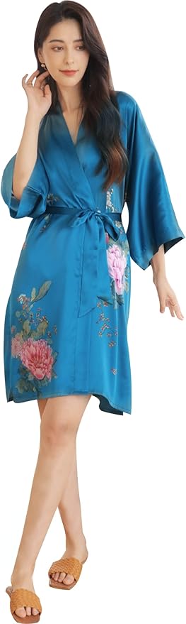 women's 100% silk kimono, short bathrobe pajamas, kimono pajamas