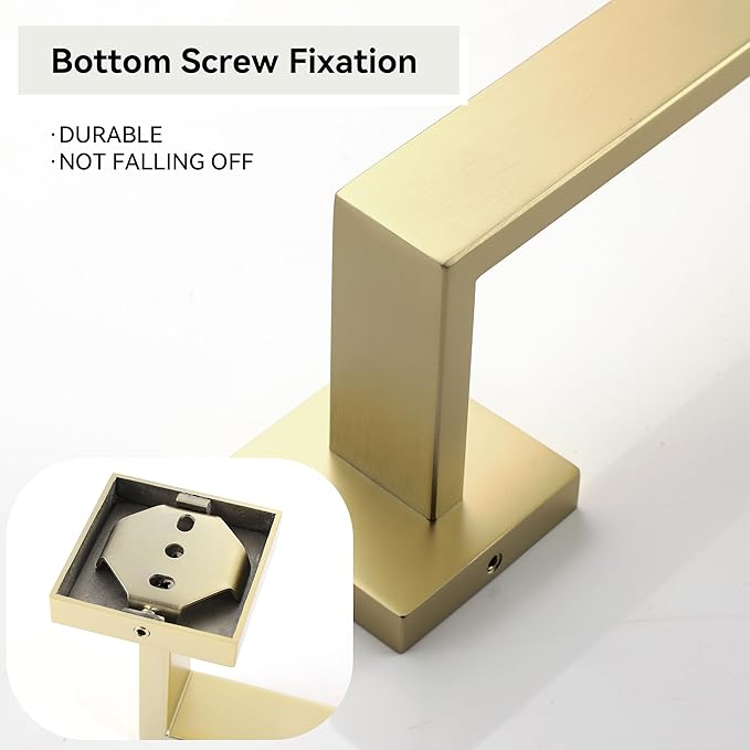 LANC 12-Inche Towel Bars for Bathroom Wall Mounted 30CM Brushed Gold Kitchen Towel Ring Total-14” Stainless Steel Square Towel Rails for Bathroom Hand Towel Holder Towel Hanger, A8804BG-3P1