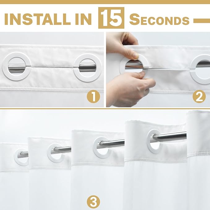 No Hook Shower Curtain with Snap in Liner, Polyester Textured Shower Curtain with Liner Set, Waterproof Washable Hotel Style Shower Curtains for Bathroom, 71Wx77H, White