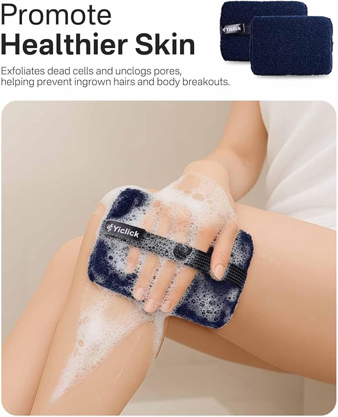 Yiclick Exfoliating Body Scrubber Exfoliator 2 Pack - Exfoliating Sponge, Shower Bath Sponge Loofah with Handle, Body Scrub Lufas Washcloth Net Brush, Dead Skin Remover for Body(Rectangle)