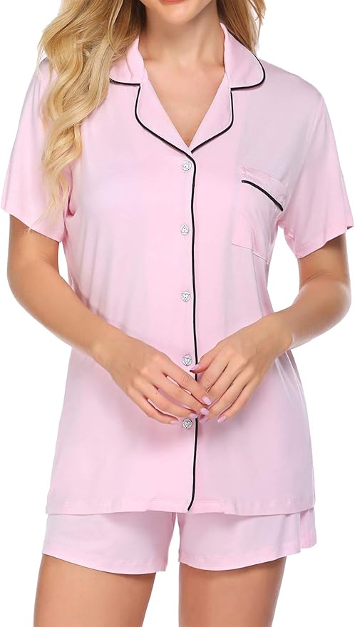 Ekouaer Pajamas for Women Set Silk Satin Pjs Shorts Sleepwear 2 Piece Loungewear S-XXL
