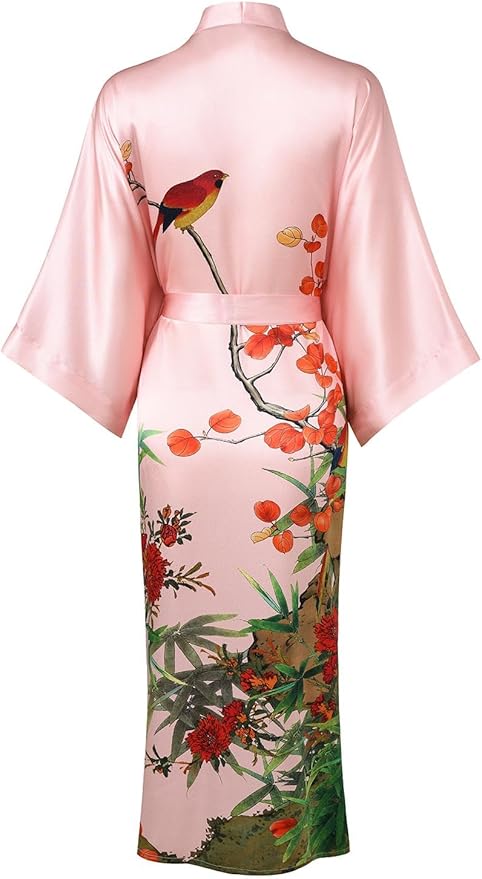 Women's Silk Kimono Robe Long Bathrobe Nightgown 100% Mulberry Silk for Women - Classic Floral Pattern