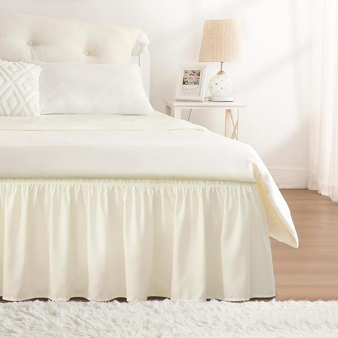 RIMELA Bed Skirt King Size 18 Inch Drop, Wrap Around Elastic Bedskirt Solid Microfiber Luxury Hotel Quality Fabric, Easy to Install Machine Washable Wrinkle & Fade Resistant, Cream