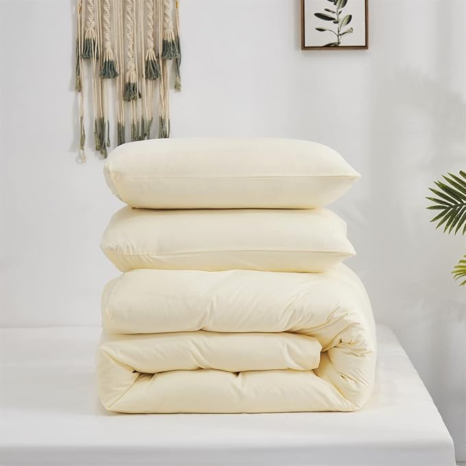Cottonight Ivory White Comforter Set California King Beige Bedding Comforter Set Cal King Off White Solid Blanket Quilts Modern Soft Breathable 3 Piece Women Men Bedding Set