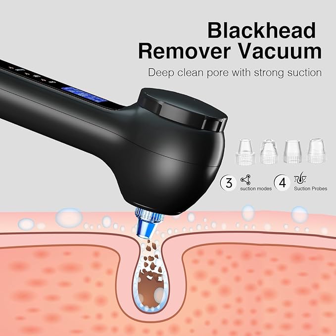 Face Scrubber Exfoliator with LCD Screen,Rechargeable Facial Cleansing Brush IPX7 Waterproof 3 in 1 Blackhead Remover Vacuum for Exfoliating,Massaging and Deep Pore Cleansing