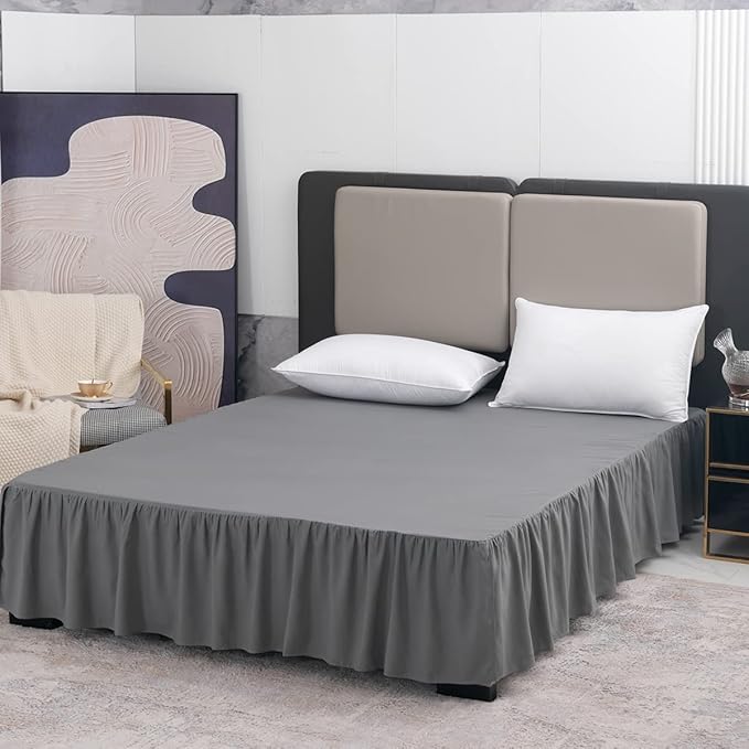 Grey Bed Skirt Queen Size Ruffled Bed Skirt with Split Corners, Queen Bed Skirt 14 Inch Drop, TSUTOMI Queen Size Bed Skirt Grey for Ruffled Bed Skirt with Split Corners, Bed Skirt Queen Size