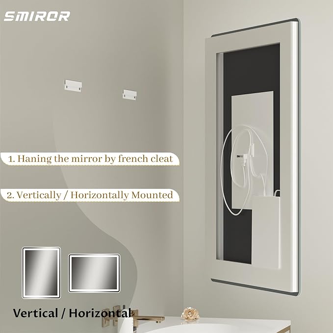 SMIROR LED Bathroom Mirror with Lights 36"x 30", Rounded Rectangle Lighted Vanity Mirror for Wall, Front Lit and Backlit, 3 Colors, Dimmable, Anti-Fog, Tempered Glass (Horizontally/Vertically)