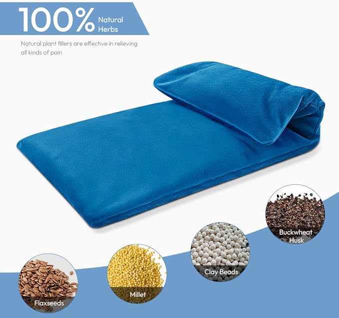 Microwavable Heating Pad with Washable Cover, 8 x 18 Microwave Heating Pad for Neck and Shoulders, Moist Heat Bean Bag Warm Compress for Knee, Joints, Wrist, Abdomen (Light Blue)
