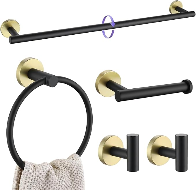YACVCL 5 Pieces Bathroom Towel Holder, 27.5 Inch Black and Gold Bathroom Set SUS304 Stainless Steel, Towel Bar for Bathroom Wall Mounted, Bathroom Hardware Set, Towel Rods for Bathroom