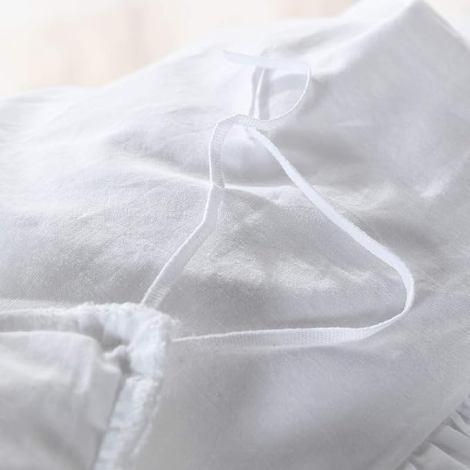 QSH White Ruffle Duvet Cover Queen Washed Cotton Farmhouse Shabby Boho Chic Bedding Comforter Quilt Cover 3 Pieces Vintage Aesthetic French Country Queen Bed Set Extra Soft Breathable