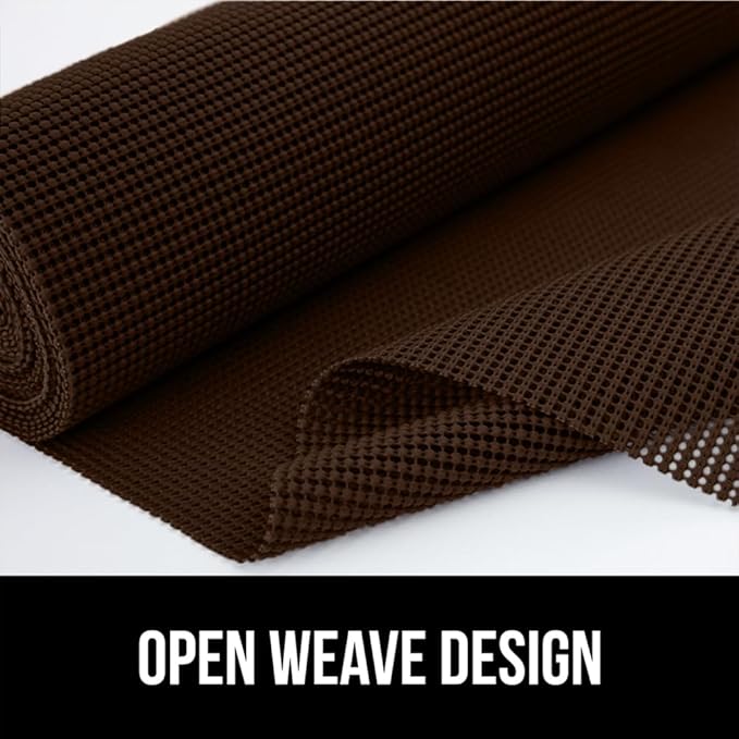 GORILLA GRIP powerGRIP Drawer Shelf and Cabinet Liner, Thick Strong Hold, Non-Adhesive Liners Protect Kitchen Cabinets and Cupboard, Bathroom Drawers, Easy Install, Breathable Mat, 17.5" x20', Brown