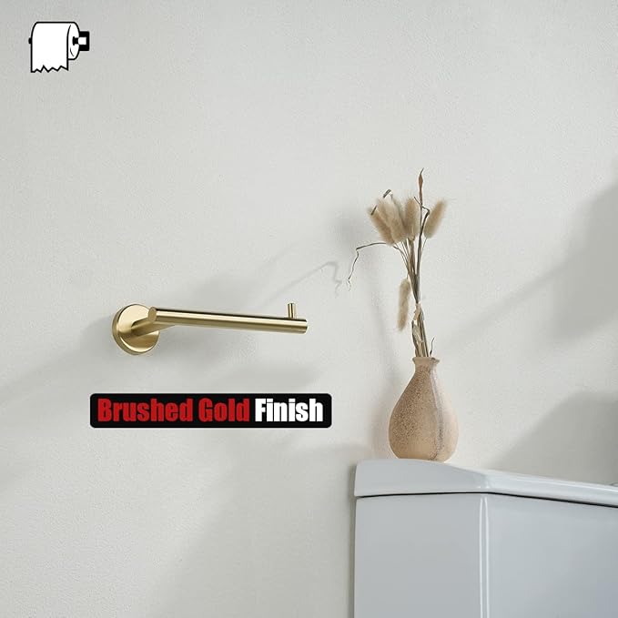 JQK Gold Toilet Paper Holder, 5 Inch Tissue Paper Dispenser, 304 Stainless Steel Thick 0.8mm Wall Mount, Brushed Brass, TPH100-BG