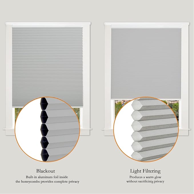 Persilux Light Filtering Cellular Blinds for Windows Pleated Cordless Roller Shades Room Darkening UV Protection Honeycomb Shades for Home, Windows and Bedroom, Dark Grey, 38" W x 80" H