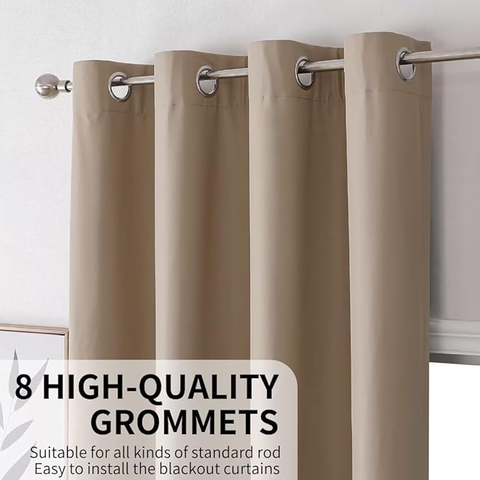 Joydeco Taupe Curtains 96 Inches Long for Bedroom, 100% Blackout Curtains 96 Inches Long for Living Room, Grommet Thermal Insulated 96 Inch Black Out Drapes 2 Panels for Bedroom Windows