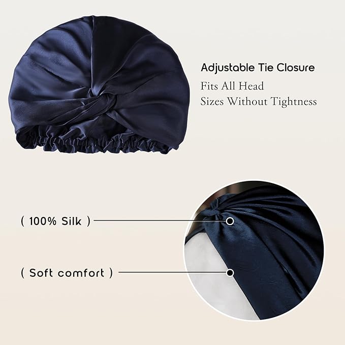100% Mulberry Silk Bonnet for Sleeping, Adjustable Tie Closure for Women, Breathable Hair Wrap for Hair Protection