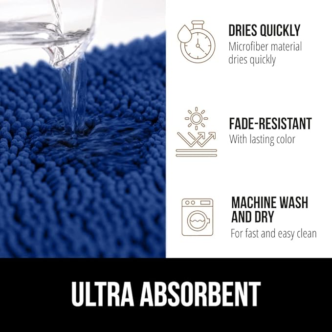 GORILLA GRIP Bath Rug Mat 30x20, Soft Absorbent Chenille, Quick Dry Microfiber Mats, Rubber Backing Washable Shower Floor Rugs, Bathmat Runner, US Designed Bathroom Home Decor Accessories Royal Blue