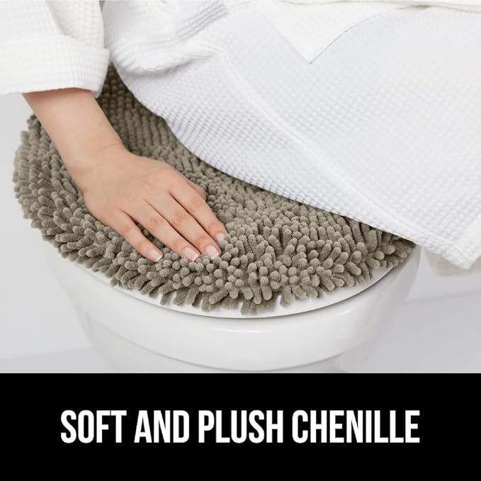 GORILLA GRIP Soft Chenille Bathroom Toilet Lid Cover, Machine Washable Seat Covers, 19.5x18.5, Stays in Place Rubber Backing, Fits Most Round, Elongated and Oblong Lids, Accessories Decor, Latte