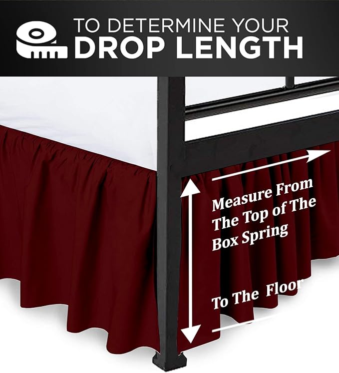 Ruffled Bed Skirt with Split Corners, Burgundy, King 16 Inch Drop Bedskirt, Hotel Quality Brushed Microfiber Wrinkle Free Dust Ruffle Bed Skirt King Size