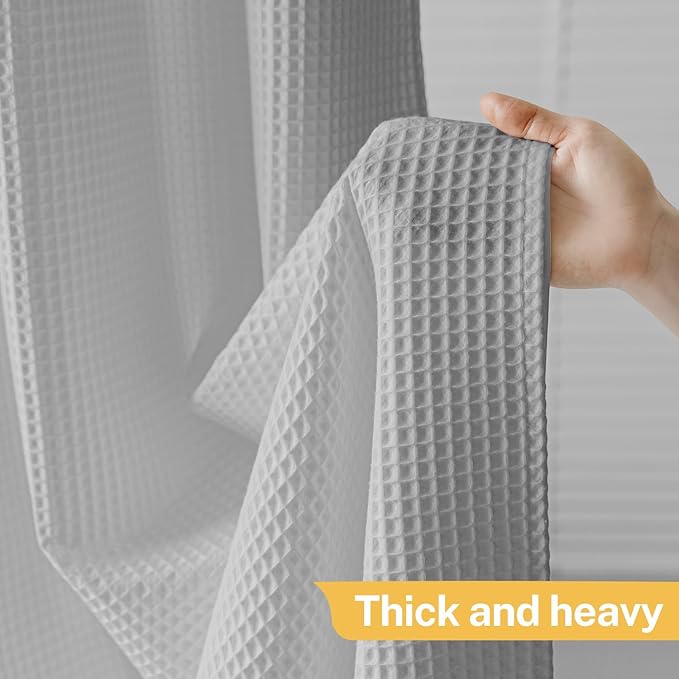 River Dream 86" Extra Long No Hooks Shower Curtain with Snap in Liner, Waffle Weave Cotton Blend,Hotel Quality,Black,71Wx86L