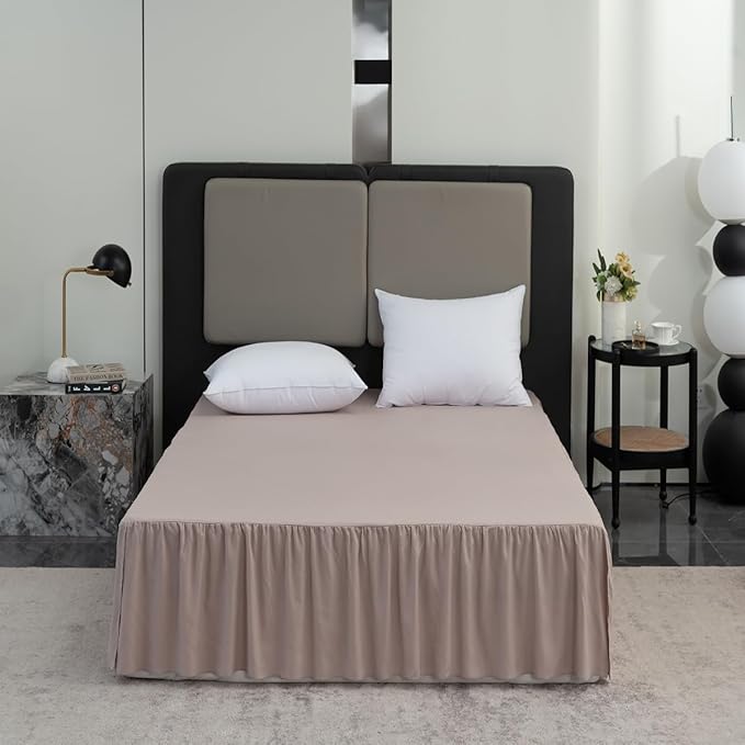 TSUTOMI Bed Skirt Queen Size Ruffled Bed Skirt with Split Corners, 16 Inch Drop Dust Ruffle Bed Skirts with Platform, Gathered Style, 100% Microfiber, Khaki