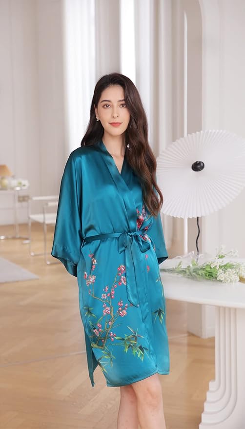 women's 100% silk kimono, short bathrobe pajamas, kimono pajamas