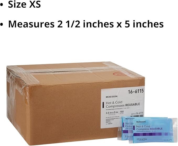 McKesson Cold and Hot Compress Reusable [150 Pack] Gel Ice Hot Packs for Injuries, 2.5 in x 5 in