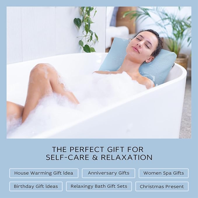 Bath Pillows for Tub Neck and Back Support,Bathtub Cushion backrest headrest Neck Pillow,tub Pillow for Bathtub,3D Mesh Core,Breathable,Quick-Drying,Ergonomic Relaxation (Blue)