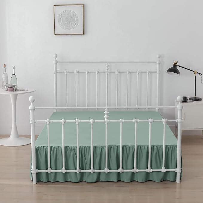 Bed Skirt King Size Ruffled Bed Skirts with Split Corners, 12 Inch Drop Dust Ruffle Bed Skirt with Platform, Sage Green, 12" King