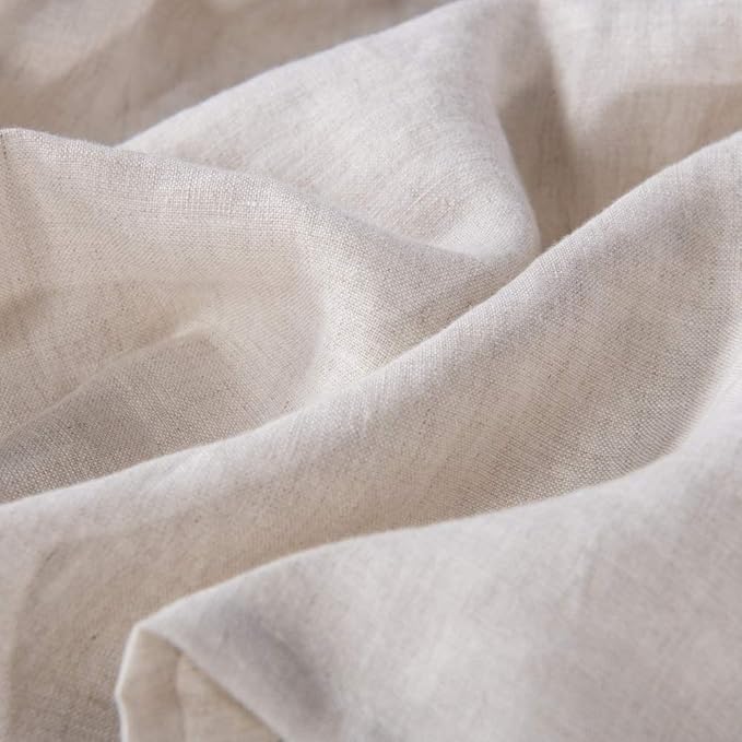 MEADOW PARK Washed French Linen Bed Skirt, Dust Ruffl, Full Size 54" W x 75" L, Drop 16", Super Soft, Ruffle Style, Natural Color