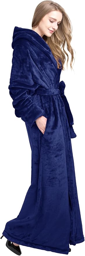 Women's Plush Robe Extra Long Robe with Pockets Thicken Soft Warm Bathrobe