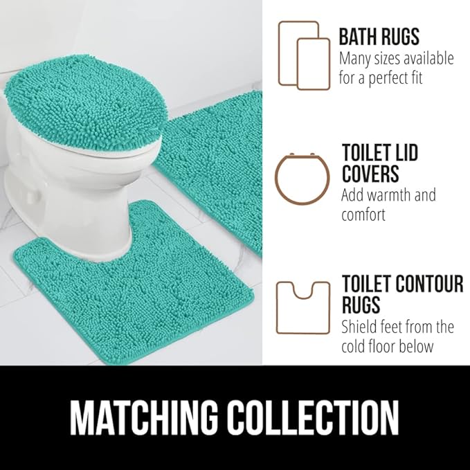 GORILLA GRIP Bath Rug Mat 44x26, Soft Absorbent Chenille, Quick Dry Microfiber Mats, Rubber Backing Washable Shower Floor Rugs, Bathmat Runner, US Designed Bathroom Home Decor Accessories Turquoise