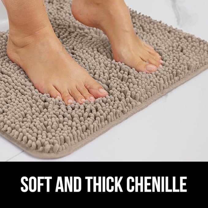 GORILLA GRIP Plush Absorbent Shaggy Chenille Bath Rug Mat for Oval Toilet Base with Rubber Backing, Machine Washable Rugs, Soft Microfiber Contour Mats for Toilets, Bathroom Decor, Gray Beige