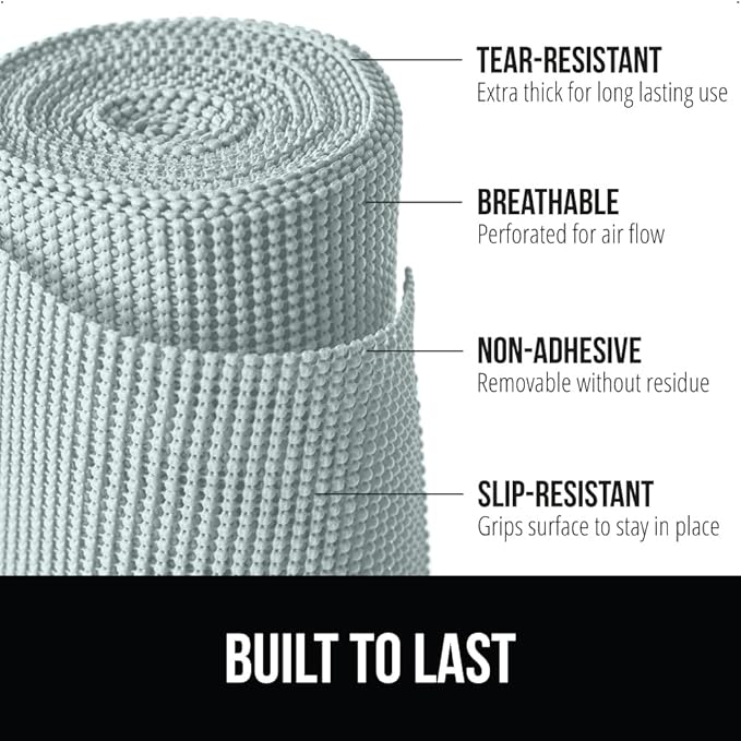 GORILLA GRIP powerGRIP Drawer Shelf and Cabinet Liner, Thick Strong Hold, Non-Adhesive Liners Protect Kitchen Cabinets and Cupboard, Bathroom Drawers, Easy Install, Breathable Mat, 12" x30', Spa Blue