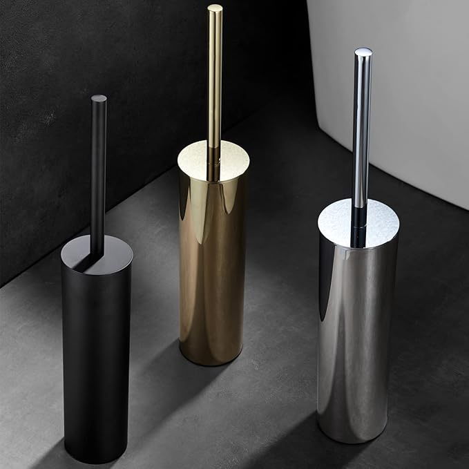 Freestanding Luxury Toilet Brush 304 Stainless Steel Toilet Brush and Holder 19-Inches Tall Round Rust Resistant Anti-Odor and Easy to Clean with Polished Chrome Finished