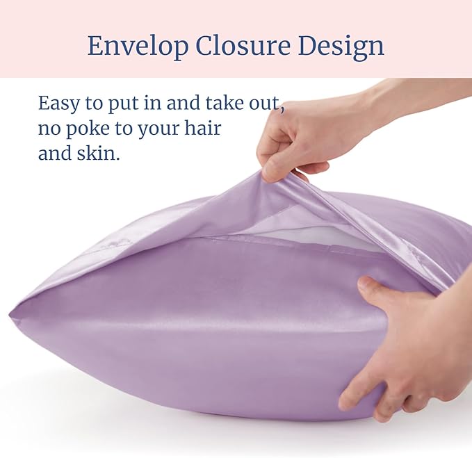 BEDELITE Satin Pillowcase for Hair and Skin, Super Soft and Cooling Similar to Silk Pillow Cases 2 Pack with Envelope Closure, Gift for Women Men(20"x36" King Size, Lavender)