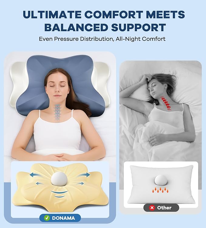 DONAMA Cervical Pillow for Neck and Shoulder,Contour Memory Foam Pillow,Ergonomic Neck Support Pillow for Side Back Stomach Sleepers with Pillowcase-King Size