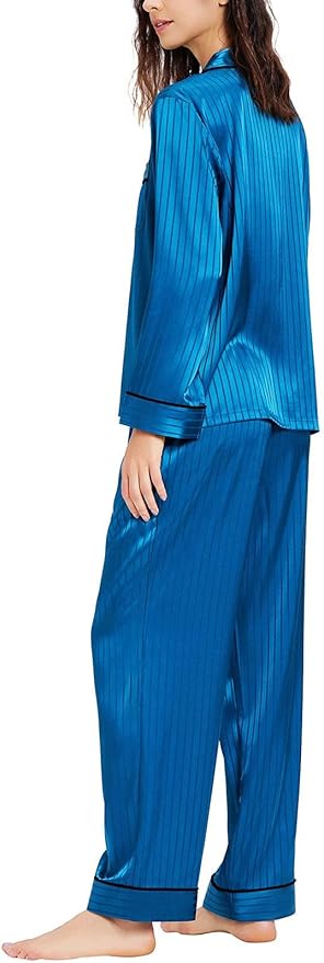 Lonxu Silk Satin Womens Pajama Sets Button Down Sleepwear Loungewear XS~3XL